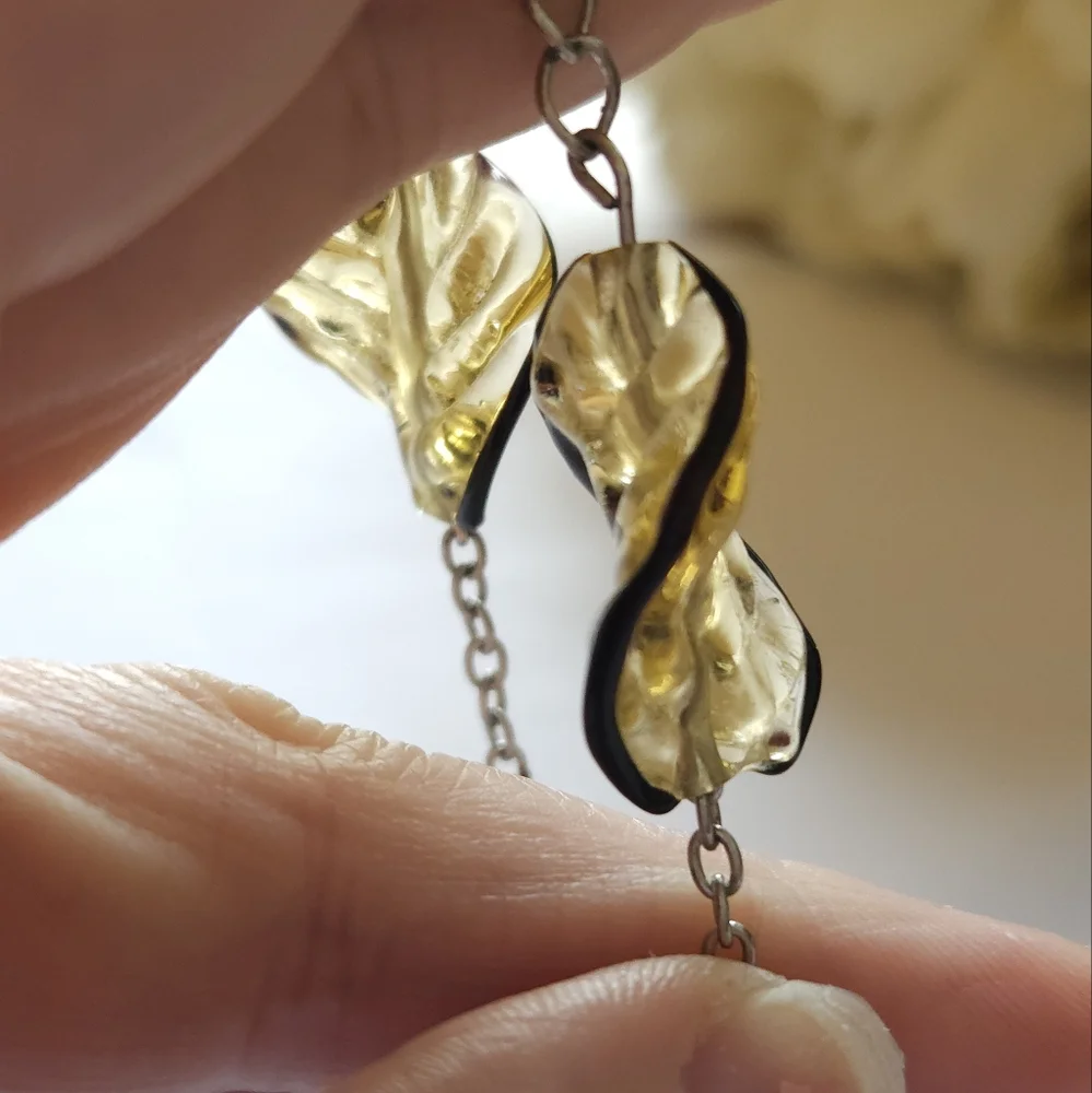 Yellow & Black Glass Spiral Leaf Beaded Bracelet Chain Bead Link Bracelet